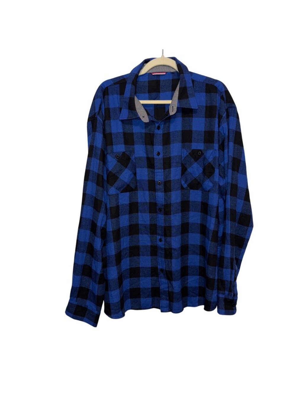 Blue & Black Buffalo Plaid Button-Up Flannel Shirt 3XL Casual Menswear